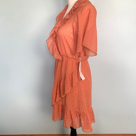 NWT Bishop + Young Zoey V-Neck Ruffle Dress in Coral Size Small - Picture 2 of 7